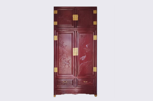 宜宾高端中式家居装修深红色纯实木衣柜