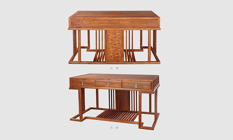 宜宾 别墅中式家居书房装修实木书桌效果图